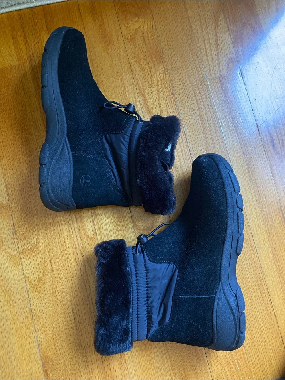 Lands' End Black Faux Fur Cuff Winter Ankle Boots